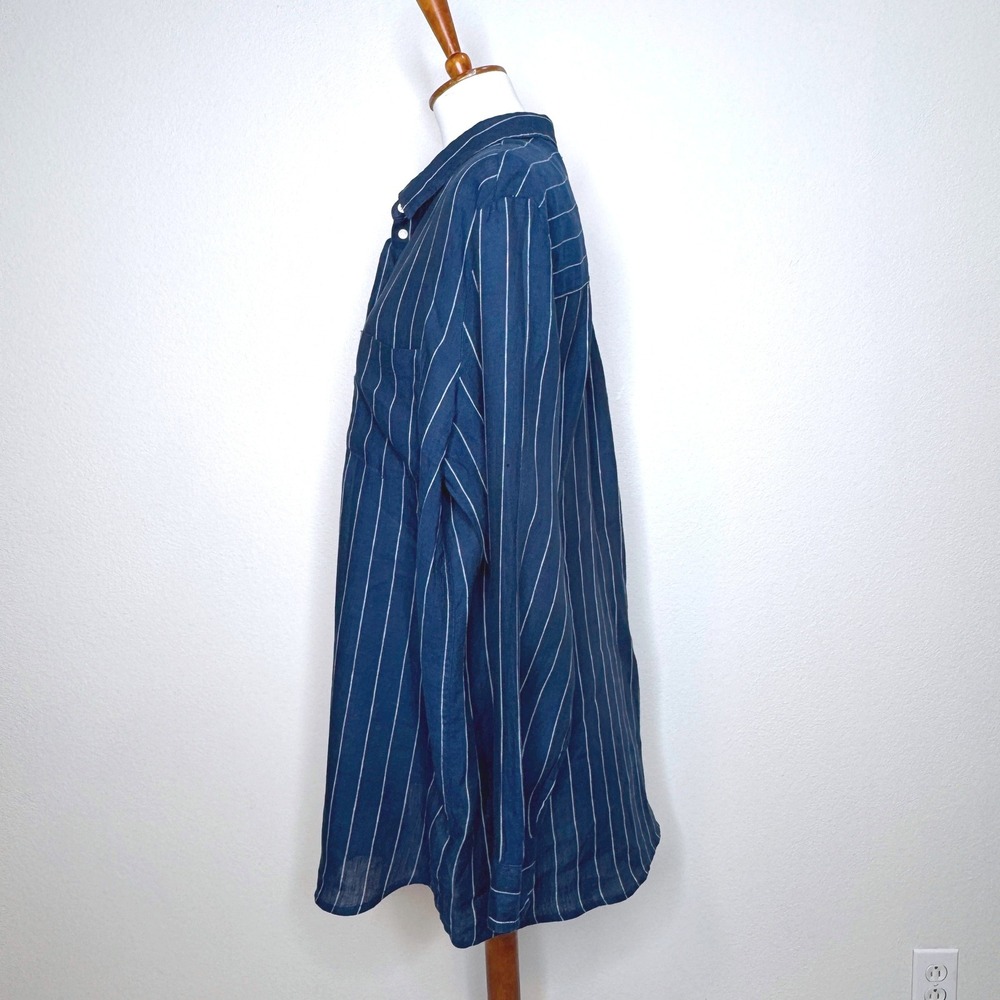 GAP The Boyfriend Shirt Tunic XL TALL 100% Linen Navy White Stripes Minimalist - Picture 3 of 8